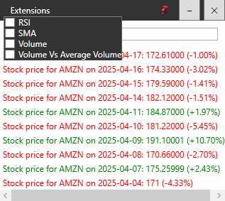 Stock Tracker Extensions View